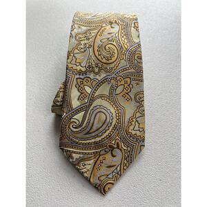Bocara Gold, Blue Paisley Pattern 100% Silk Handmade Extra Long Tie NWOT